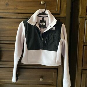 The North Face Polartec 1/4 zip jacket in white/pale ink and black